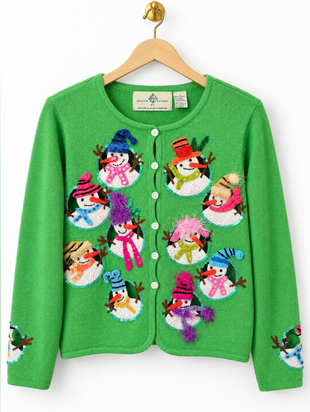 Design Options Philip & Jane Gordon VTG Snowman Cardigan Small
